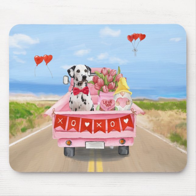 Dalmatian Dog Valentine's Day Truck Hearts Mouse Pad (Front)