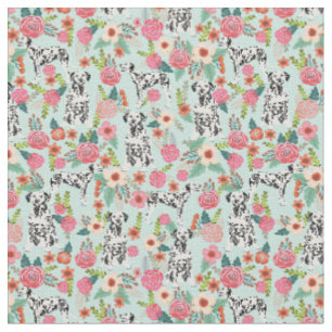 Dalmatian dog vintage florals mint fabric