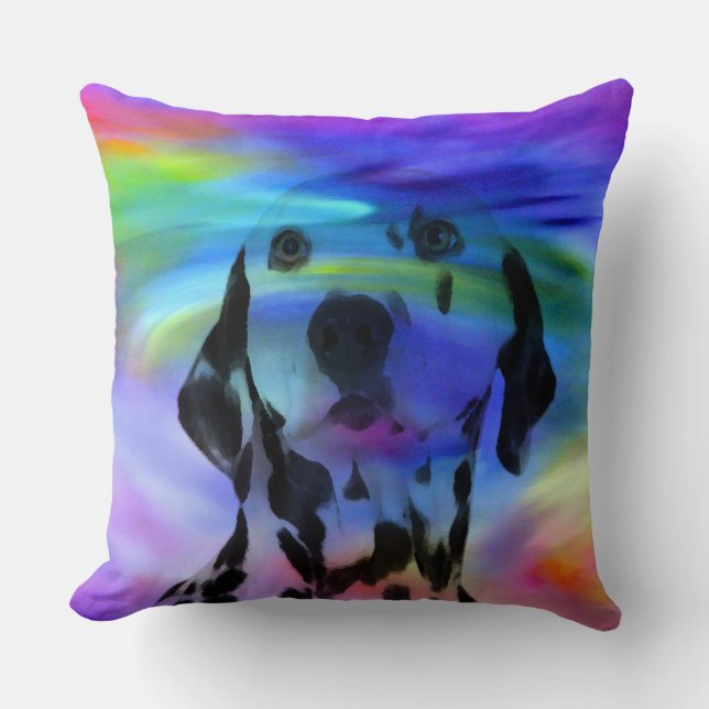 Dalmatian Dog Water Colour Splash Art Portrait Cushion (Front)