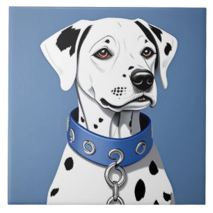 Dalmatian Dog Wearing a Blue Collar Tile