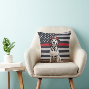 Dalmatian Dog Wearing a Fireman Helmet Cushion