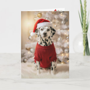 Dalmatian Dog Wearing a Red Christmas Sweater Card