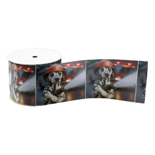 Dalmatian Dog With a Fire Hose Grosgrain Ribbon