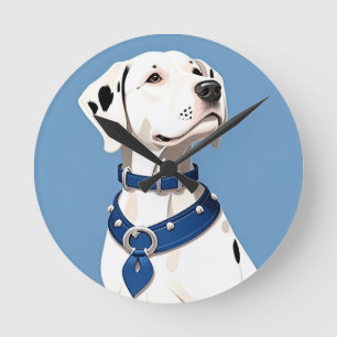 Dalmatian Dog With Blue Collar Round Clock