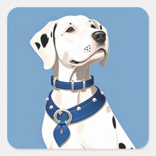 Dalmatian Dog With Blue Collar Square Sticker