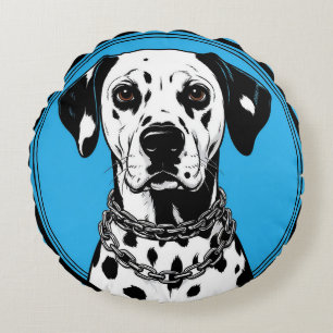 Dalmatian Dog With Chain Collar Round Cushion