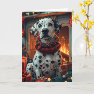 Dalmatian Dog With Christmas Gifts Fireplace Card