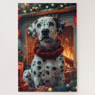 Dalmatian Dog With Christmas Gifts Fireplace Jigsaw Puzzle