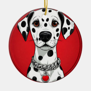 Dalmatian Dog with Red Heart Collar Ceramic Tree Decoration