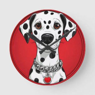 Dalmatian Dog with Red Heart Collar Round Clock