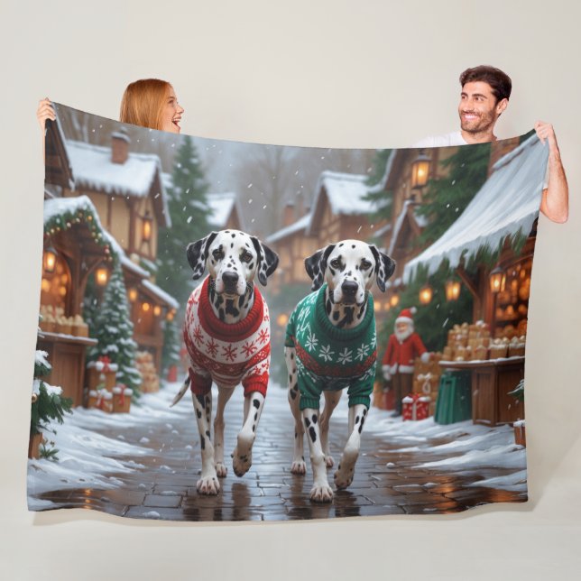 Dalmatian Dogs Christmas Snow Holiday  Fleece Blanket (In Situ)