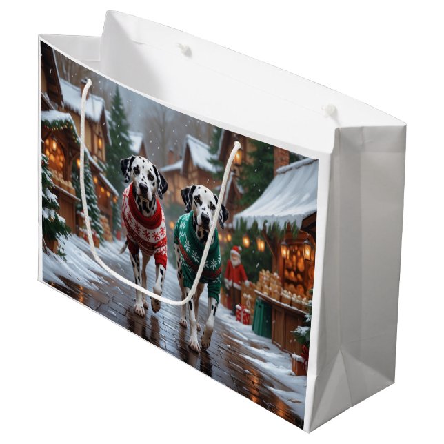Dalmatian Dogs Christmas Snow Holiday  Large Gift Bag (Front Angled)
