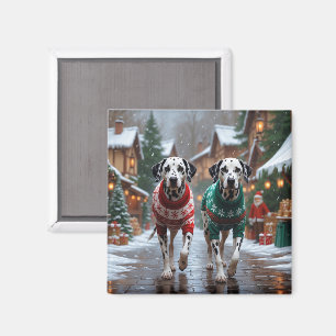 Dalmatian Dogs Christmas Snow Holiday Magnet