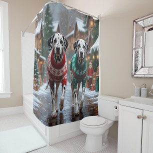 Dalmatian Dogs Christmas Snow Holiday  Shower Curtain