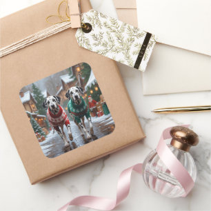 Dalmatian Dogs Christmas Snow Holiday  Square Sticker