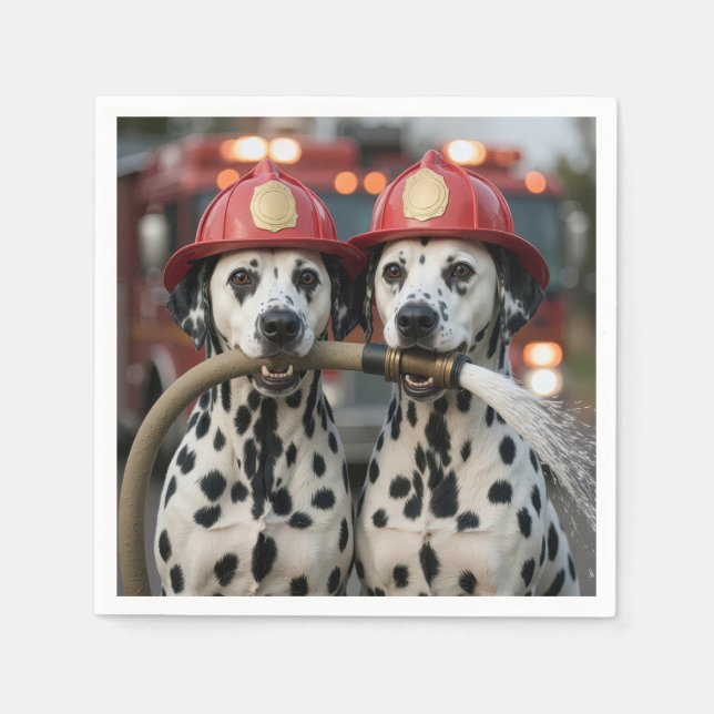 Dalmatian Dogs Holding a Fireman Hose Napkin (Front)