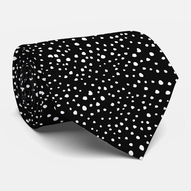 Dalmatian Dots, Dalmatian Spots, Black and White Tie (Rolled)