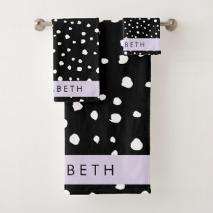 Dalmatian Dots, Spots, Black and White, Your Name Bath Towel Set