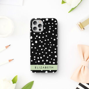 Dalmatian Dots, Spots, Black and White, Your Name iPhone 12 Pro Case