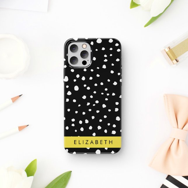 Dalmatian Dots, Spots, Black and White, Your Name Case-Mate iPhone Case (Creator Uploaded)