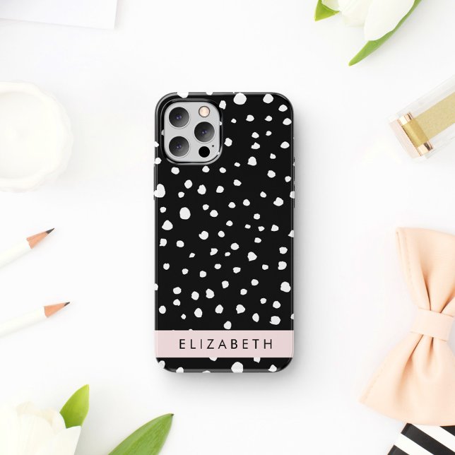 Dalmatian Dots, Spots, Black and White, Your Name Case-Mate iPhone Case (Creator Uploaded)