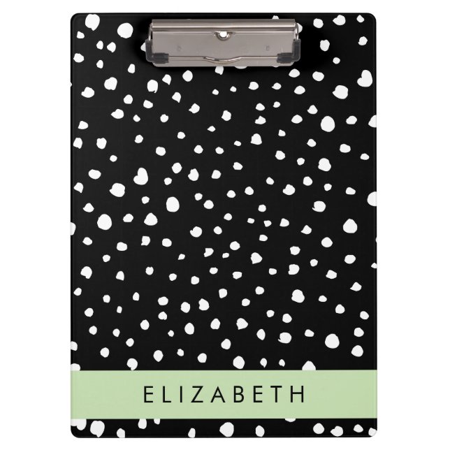 Dalmatian Dots, Spots, Black and White, Your Name Clipboard (Front)