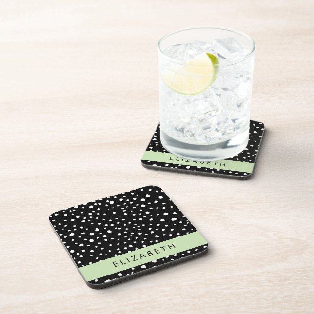 Dalmatian Dots, Spots, Black and White, Your Name Coaster (Right Side)