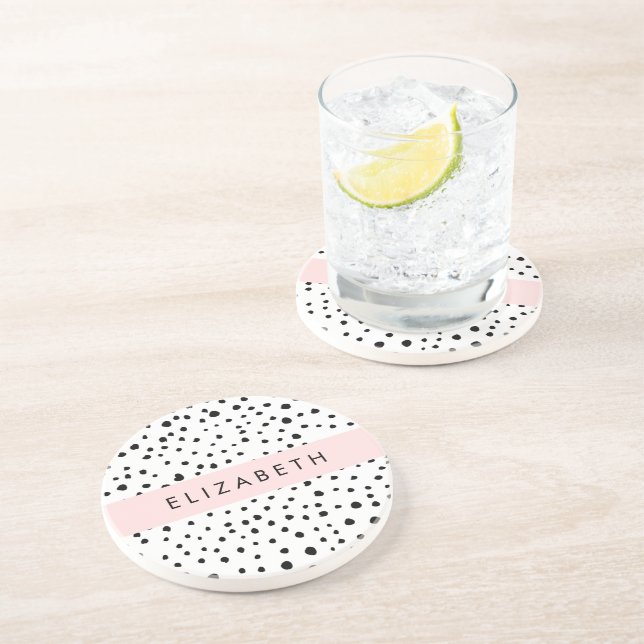 Dalmatian Dots, Spots, Black and White, Your Name Coaster (Side)