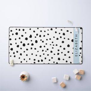 Dalmatian Dots, Spots, Black and White, Your Name Desk Mat