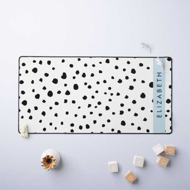 Dalmatian Dots, Spots, Black and White, Your Name Desk Mat (Kids Table)