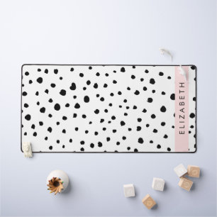 Dalmatian Dots, Spots, Black and White, Your Name Desk Mat