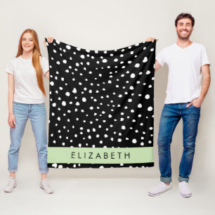 Dalmatian Dots, Spots, Black and White, Your Name Fleece Blanket