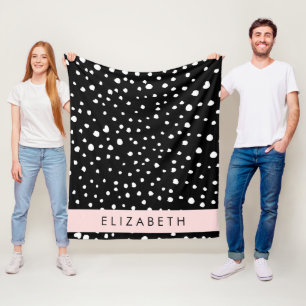 Dalmatian Dots, Spots, Black and White, Your Name Fleece Blanket