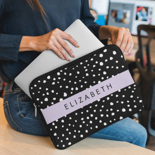 Dalmatian Dots, Spots, Black and White, Your Name Laptop Sleeve