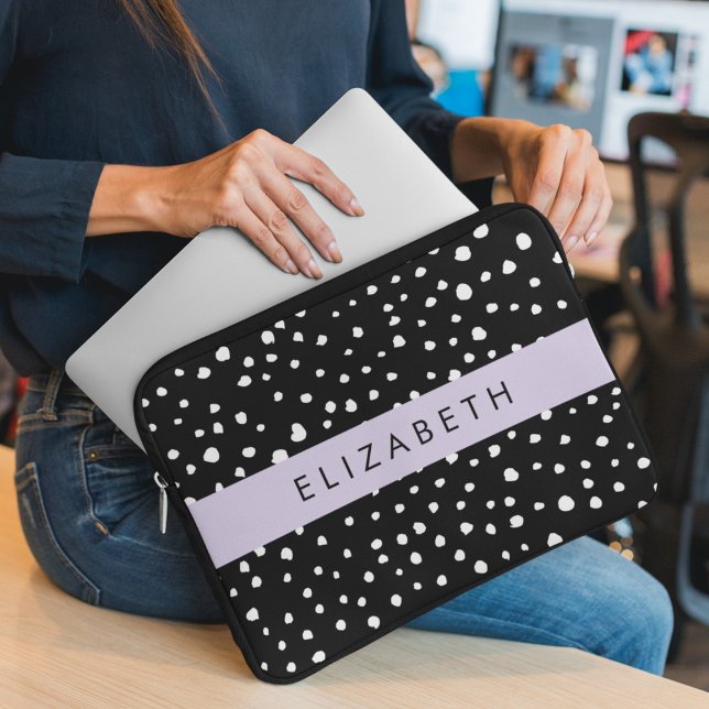 Dalmatian Dots, Spots, Black and White, Your Name Laptop Sleeve (Creator Uploaded)