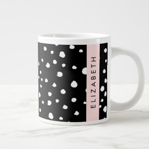 Dalmatian Dots, Spots, Black and White, Your Name Large Coffee Mug
