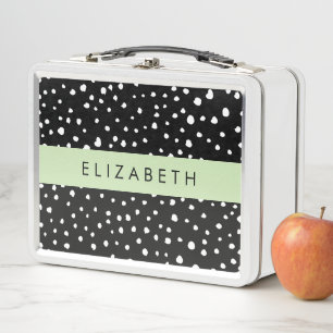 Dalmatian Dots, Spots, Black and White, Your Name Metal Lunch Box
