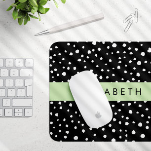 Dalmatian Dots, Spots, Black and White, Your Name Mouse Pad