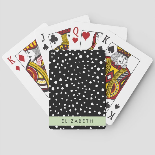 Dalmatian Dots, Spots, Black and White, Your Name Playing Cards (Back)