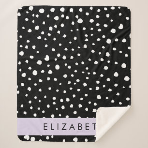 Dalmatian Dots, Spots, Black and White, Your Name Sherpa Blanket