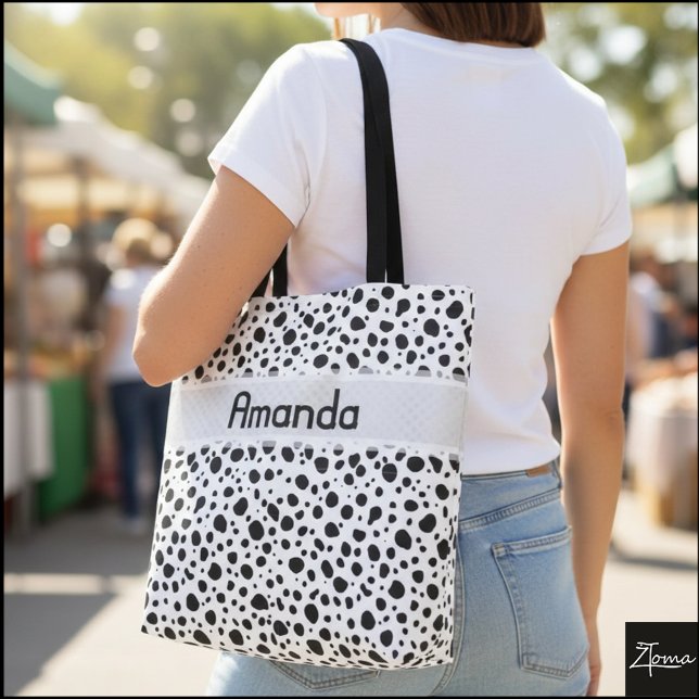 Dalmatian Dots with Name Tote Bag (Creator Uploaded)