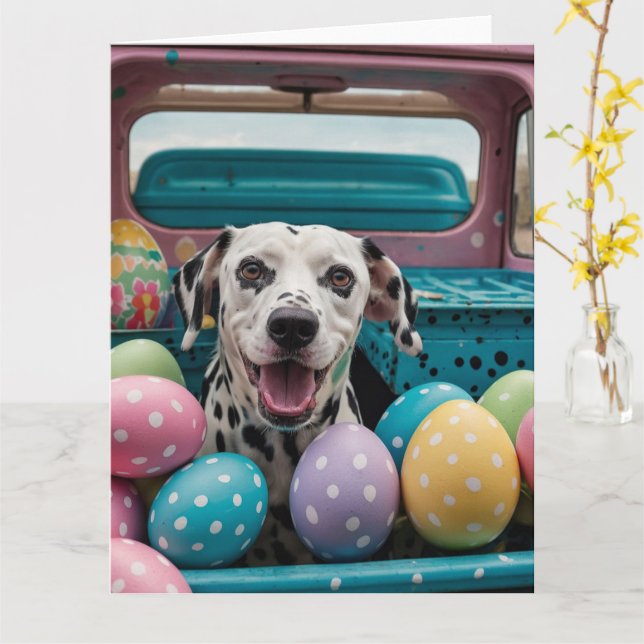 Dalmatian Easter Eggs Card (Yellow Flower)