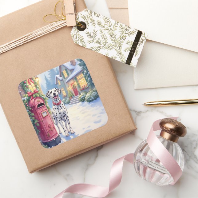 Dalmatian Festive Mailbox Christmas Art Square Sticker (Gifting)