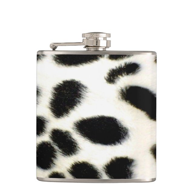 Dalmatian Fur Customise Texture Black and White Hip Flask (Front)