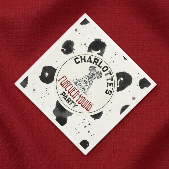 Dalmatian Furever Young 1st Birthday Pawty Napkin (Celebrate your headliner's special day with this Dalmatian Furever Young 1st Birthday Pawty Napkins!)