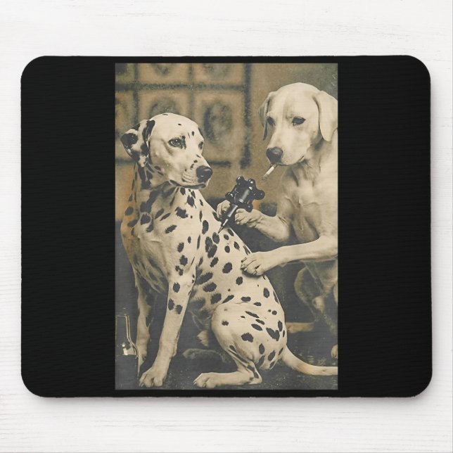 Dalmatian Getting Tattoo From Dog Artist Mouse Pad (Front)