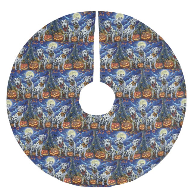 Dalmatian Halloween Spooky Brushed Polyester Tree Skirt (Front)