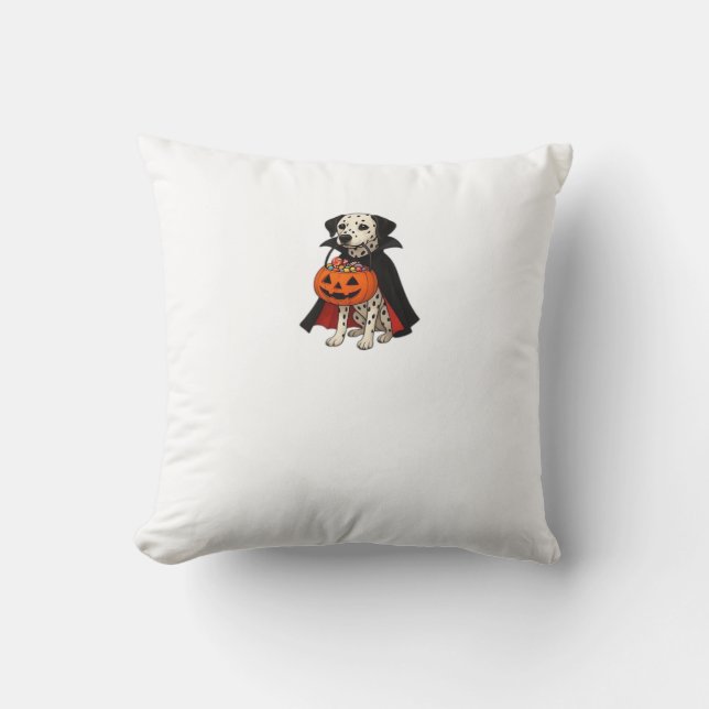 Dalmatian Halloween Vampire Dog with Pumpkin Baske Cushion (Front)