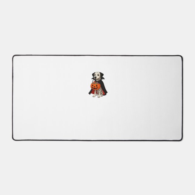 Dalmatian Halloween Vampire Dog with Pumpkin Baske Desk Mat (Front)