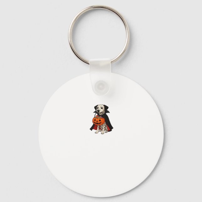 Dalmatian Halloween Vampire Dog with Pumpkin Baske Key Ring (Front)